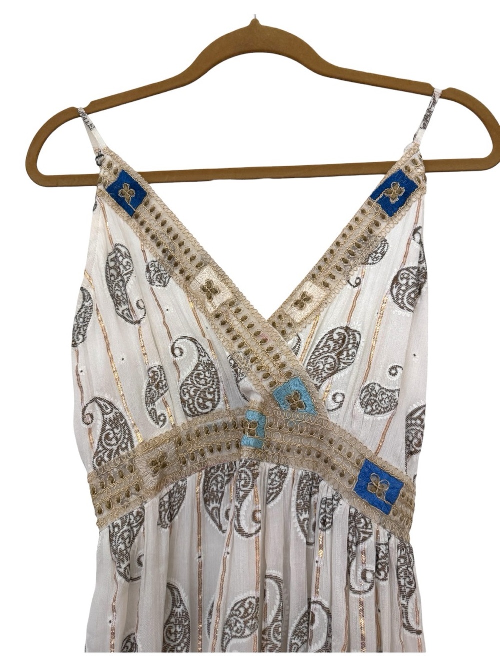 Zury Boho Paisley Metallic Maxi Dress Free Size S/M NWT Resort Festival - Picture 4 of 13
